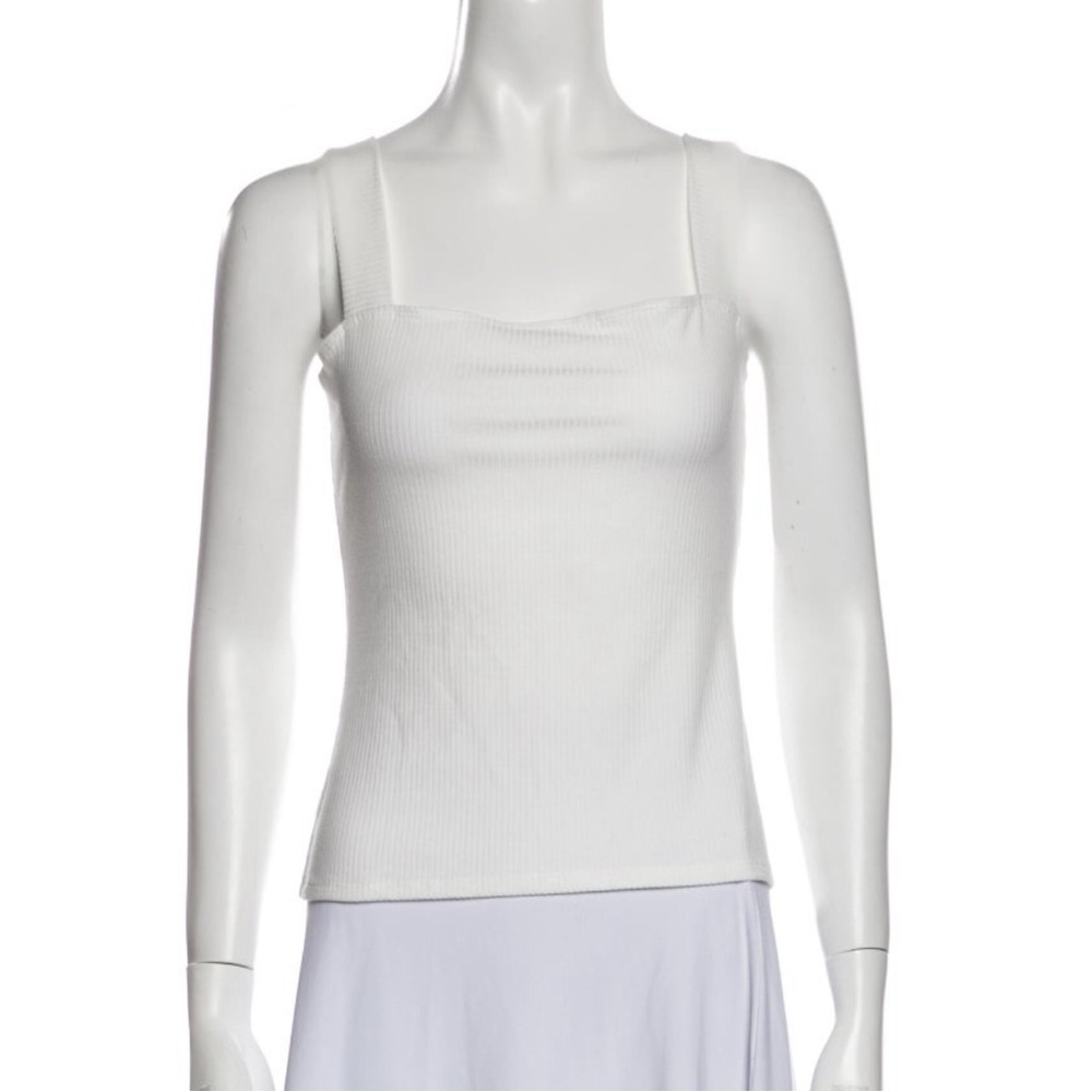 Reformation White Stretch Ribbed Square Neck Tank Top size M